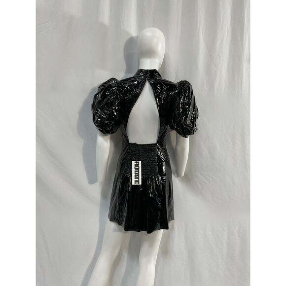 Rotate Birger Christensen Black Dusk Cutout Patent-Pu Mini Dress Size 2 - NWT - Picture 3 of 5